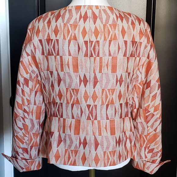 EUC *DONCASTER* Women's Orange/Tan Cotton Silk Blend Blazer Jacket 10 - Picture 3 of 11